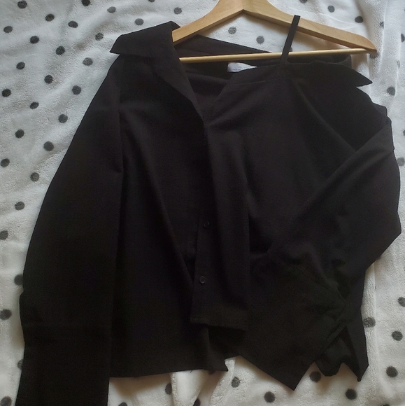 OAK + FORT Tops - OAK + FORT Black off shoulder one sided button shirt